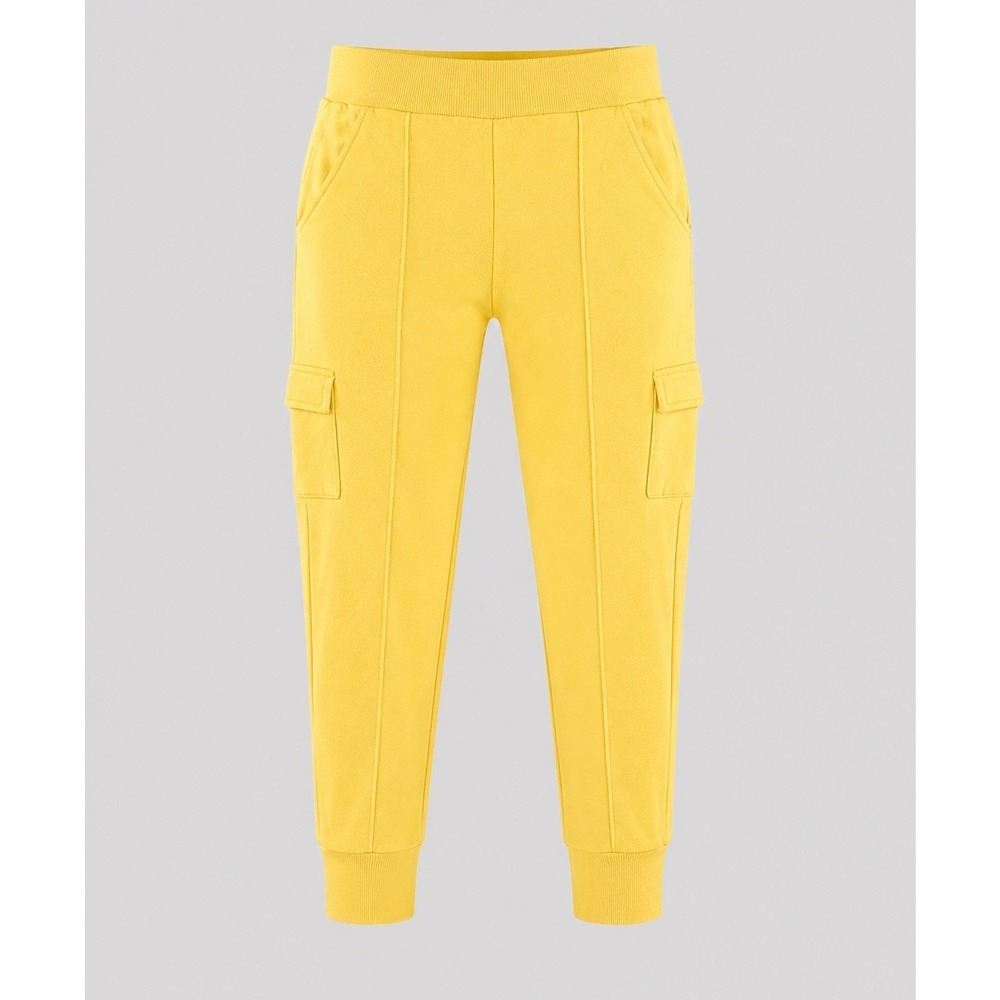 Daily Ritual Womens Yellow Cargo Jogger Pants Pintuck Seams Size S
